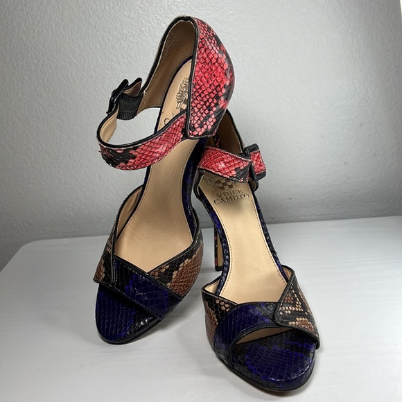 Vince Camuto Ankle Strap Multi-Color Retro Python Snakeskin Heels 7.5 Sessen - Picture 9 of 16